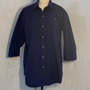 Lauren Jeans Company Ralph Lauren Navy Womens Button‎ Shirt L 3/4 Sleeve Career